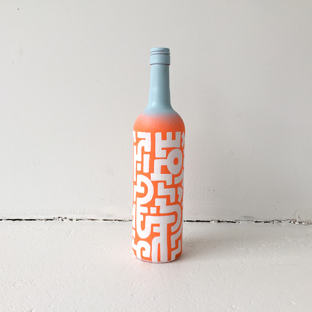 Art Bottle Bright Orange  Dutch urban artist Mr. Upside — Michiel  Nagtegaal - Abstract paintings for every interior